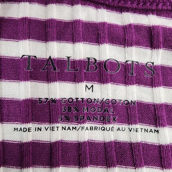 Talbots Women Ribbed Crewneck Tee Jasmine Stripe Long Sleeve Knit Texture Medium - Picture 8 of 9